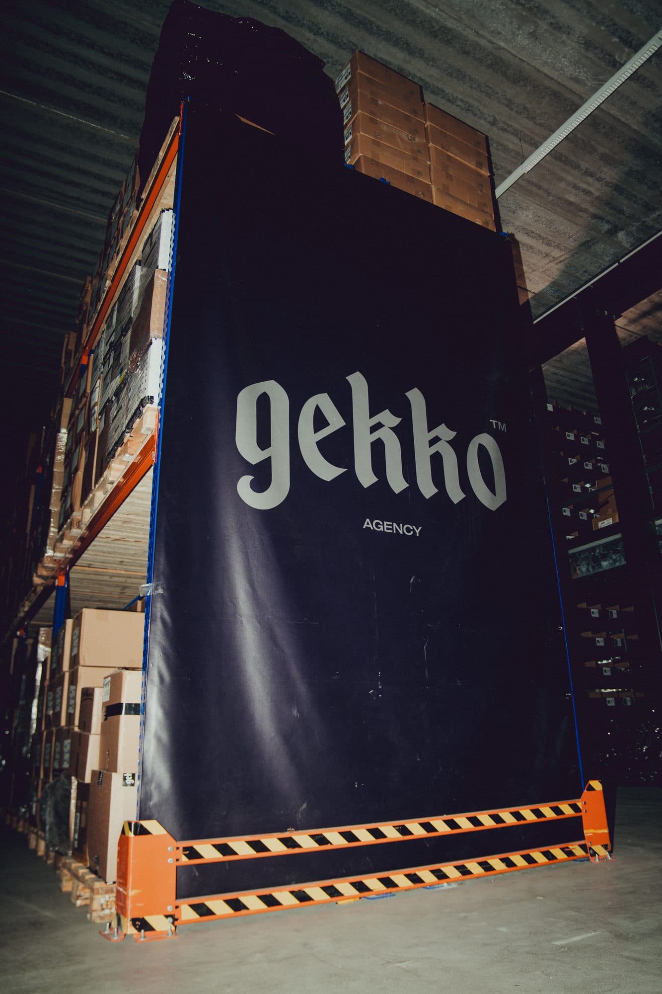 Stocked racks in the GEKKO Agency warehouse in Rotterdam